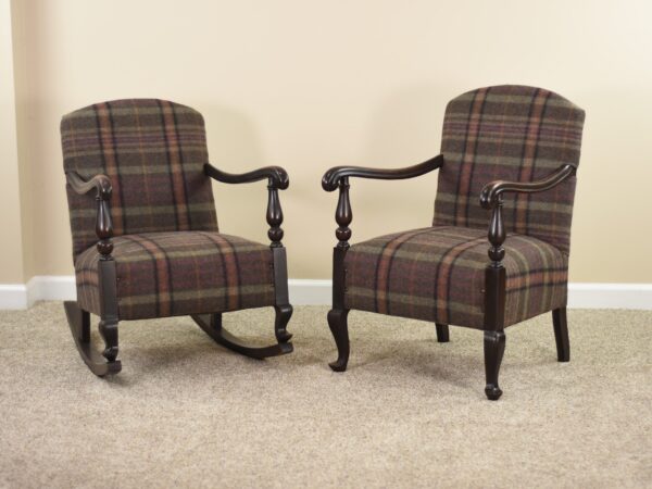 Pair of Ralph Lauren Wool and Genuine Leather on Vintage Armchairs | Rocking Library Chair