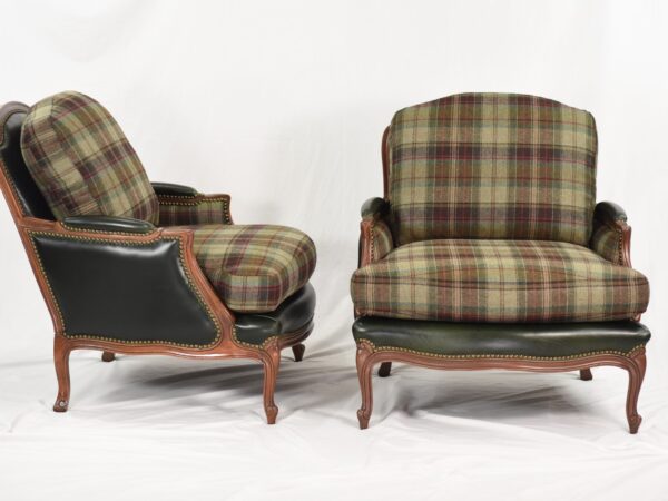 SOLD Leather and Ralph Lauren Plaid Wool on Ethan Allen Versailles Chair Frames