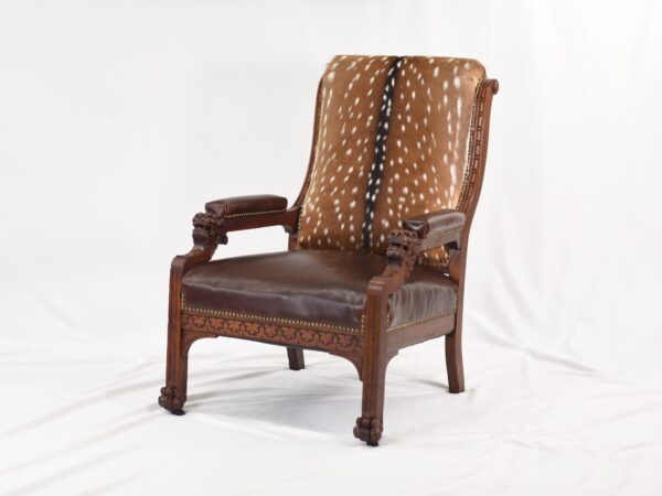 19th Century Gentleman's Library Chair Restored in Axis Deer Hide and Chesterfield Leather