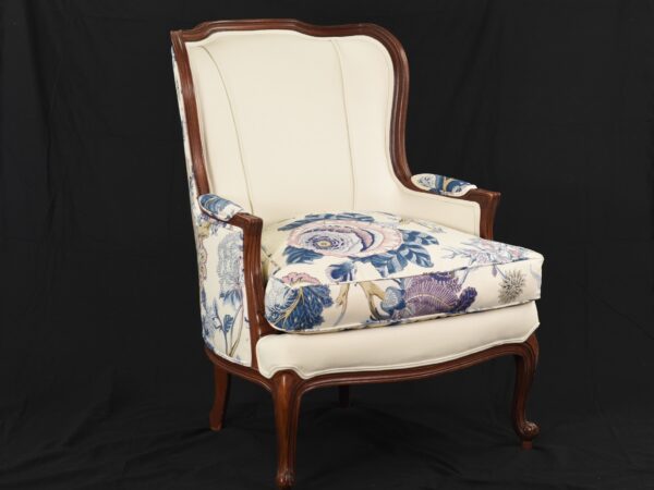 Schumacher Linen Accent Chair | Restored Vintage Ethan Allen Camille Bergere