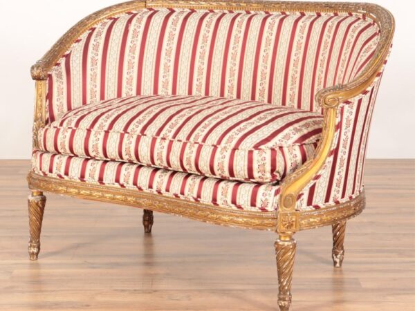 Antique French Louis XVI Giltwood Canapé Settee: Carved Corbeille Loveseat